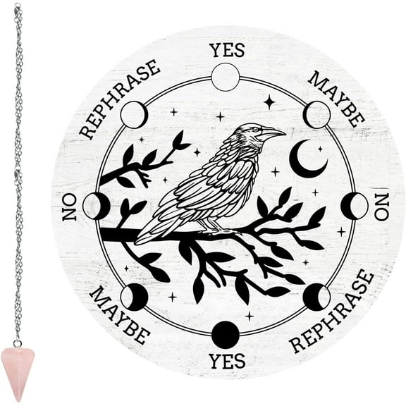 Night Raven Pendulum Board Dowsing Divination Altar Witchcraft Wooden Kit Chart Wiccan Wand Crystal Game Divinity Metaphysical Message Rose 20cm/7.9inch