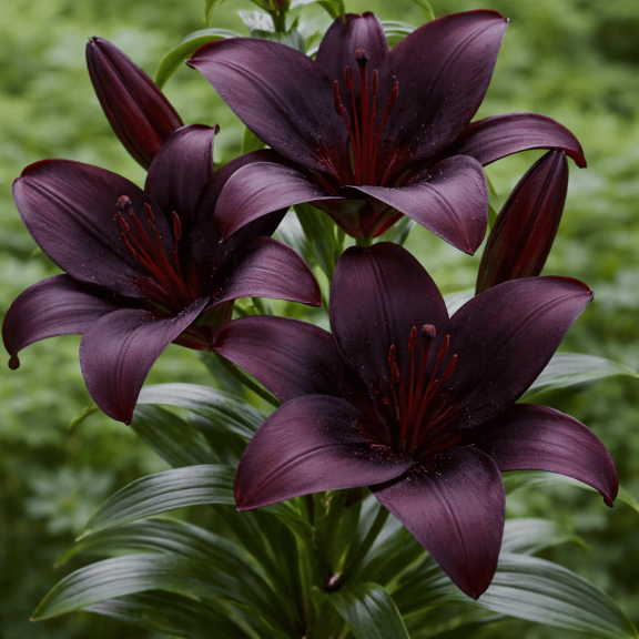 Night Rider Hybrid Lily Bulbs Rare, Deep Burgundy Nearly Black Asiatic Lily Dramatic Dark Garden Flower Easy to Grow Summer Blooming Bulbs for Beds & Borders (3 Bulb)