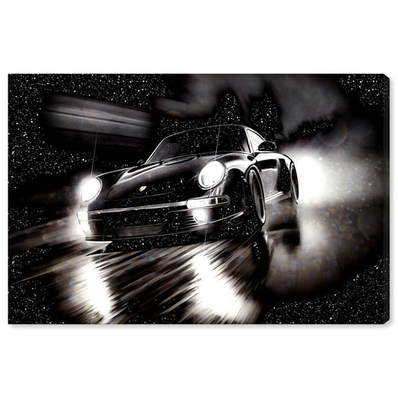 Night Run Racing Car Print Man Cave Canvas Wall Art by Notoriart, Gallery Wrapped, 30"x20"