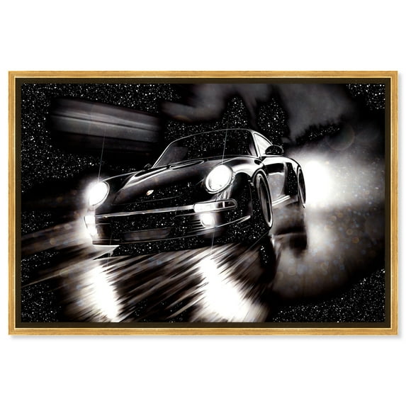 Night Run Racing Car Print Man Cave Canvas Wall Art by Notoriart, Gold Floater Frame, 54"x36"