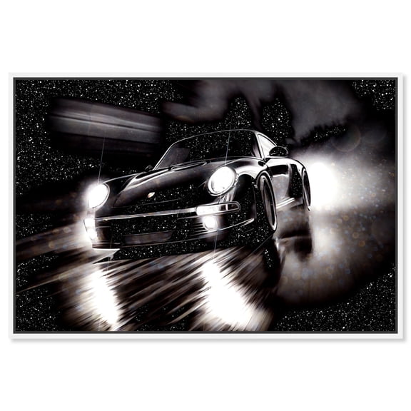 Night Run Racing Car Print Man Cave Canvas Wall Art by Notoriart, White Floater Frame, 54"x36"