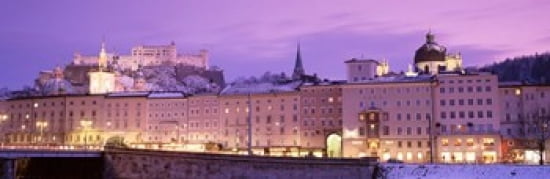Night Salzburg Austria Canvas Art - Panoramic Images (36 x 12)