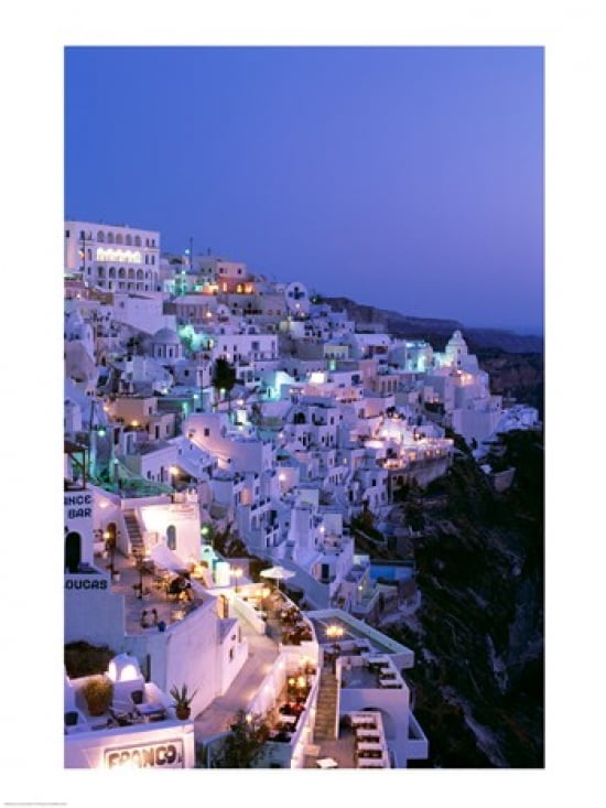 Night Santorini Thira (Fira) Cyclades Islands Greece Canvas Art - (18 x 24)