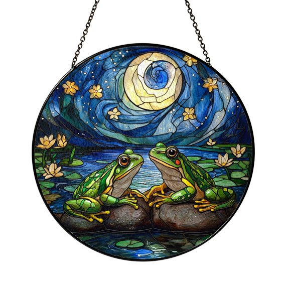 Night Scene Frog Glass Style Window Hanging