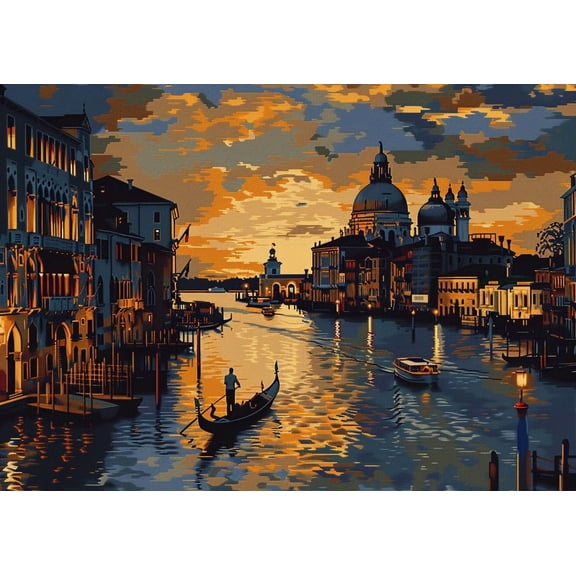 Night Scene in Venice DIY 11CT Stamped Cross Stitch Kits for Beginners Easy Needlepoint Embroidery Counted Cross Stitch Art Craft for Wall Decoration 20x28inch(3)