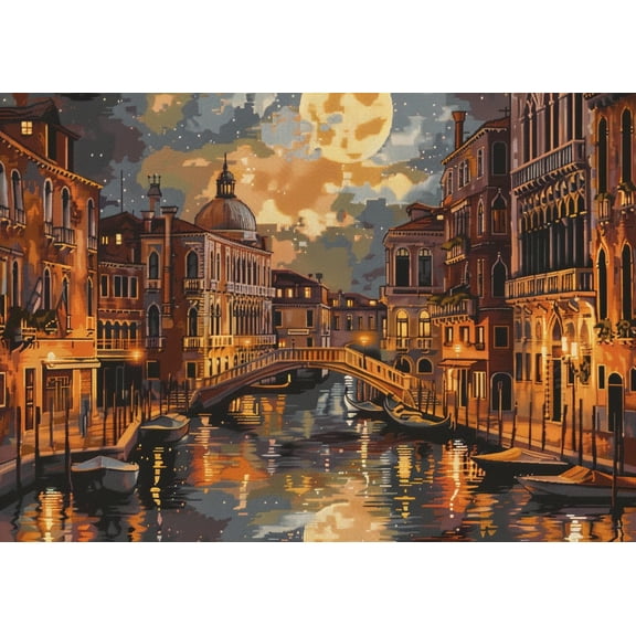 Night Scene in Venice DIY 11CT Stamped Cross Stitch Kits for Beginners Easy Needlepoint Embroidery Counted Cross Stitch Art Craft for Wall Decoration 20x28inch(1)