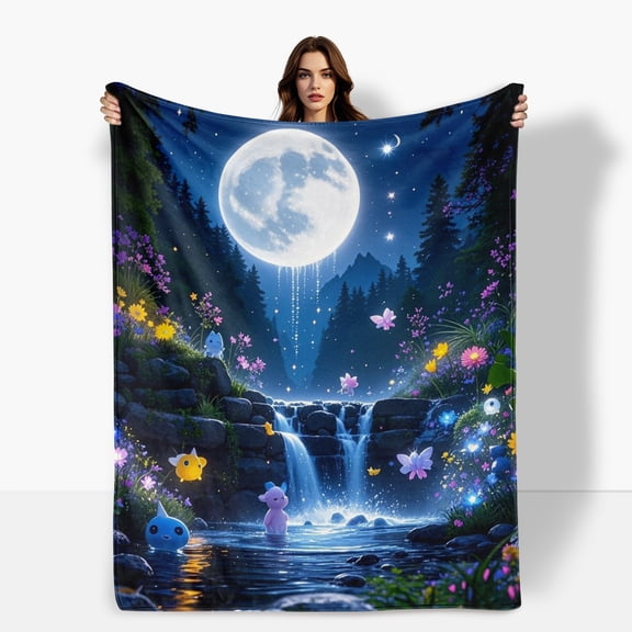Night Scene Wall Hanging Dreamy Moon Cozy Flannel Blanket For Sofa Bed Travel Camping Living Room Office Chair Soft Warm Comfortable Polyester Gift For Family Or Friends