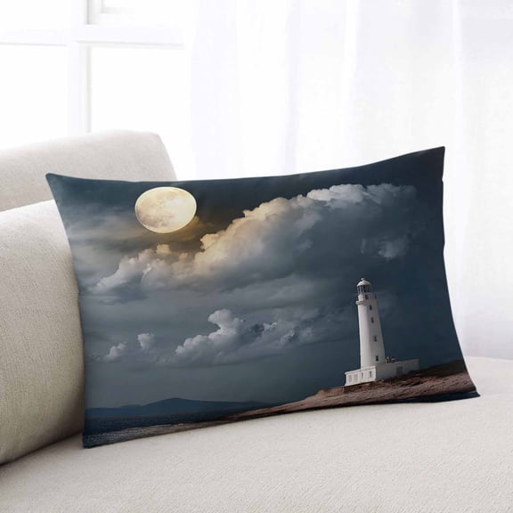 Night Seaside Lighthouse Throw Pillow Covers, Coastal Moonlight Ocean Soft Breathable Pillow Cases with Invisible Zipper for Sleeping, Body Pillowcases for Couch Bed Sofa Chair 24x36 Inches