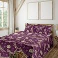 thumbnail image 1 of Ambesonne Night Fitted & Flat Sheet with Shams 4 Pcs Set, Moon and Flowers Butterfly, Calking, Dark Magenta Pale Peach, 1 of 5
