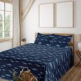 thumbnail image 1 of Ambesonne Night Fitted & Flat Sheet with Shams 4 Pcs Set, Japanese Swirly Clouds Stars, Queen, Dark Sky Blue and Yellow, 1 of 1
