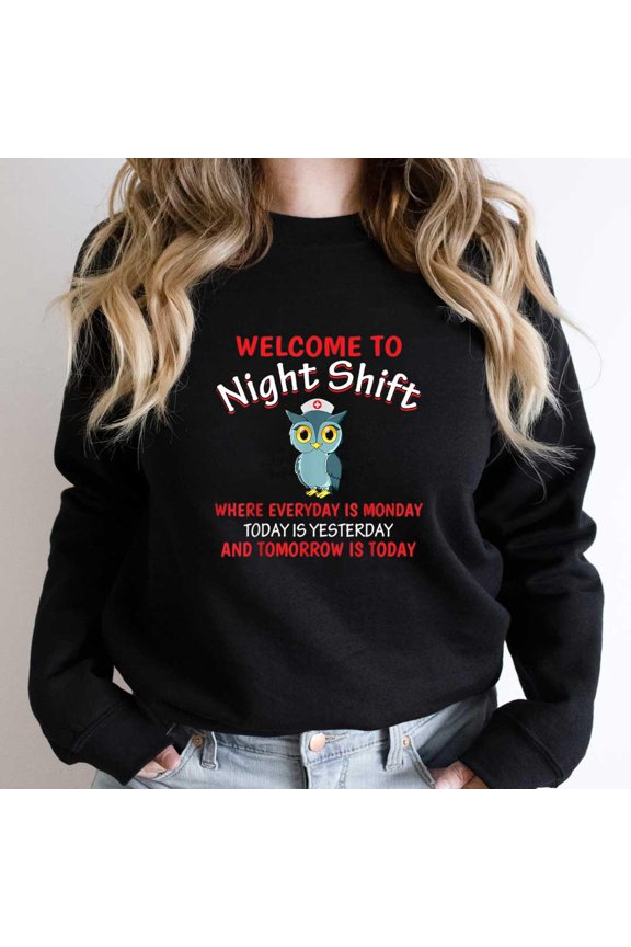 Night Shift Nurse Owls, Funny Nursing RN LPN CNA Graphic Tee SW20535 Unisex Sweatshirt, Up to Size 5XL