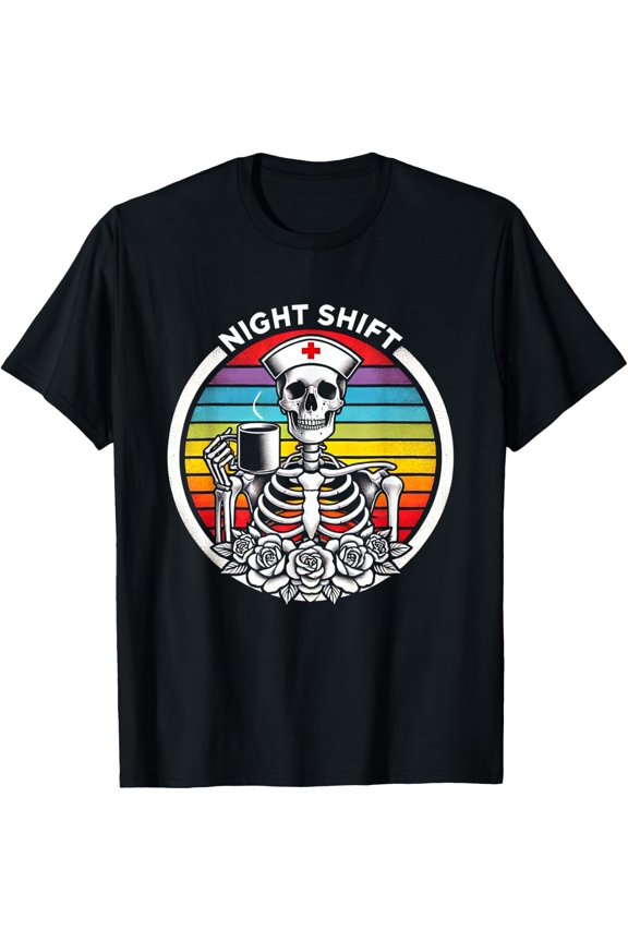 Night Shift Nurse Women Halloween Rn Nurses T-Shirt Size S-5XL