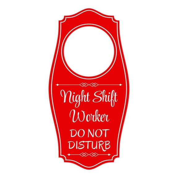 Night Shift Worker Do Not Disturb Door Hanger | House or Business Door Sign - Red, 4" x 8"