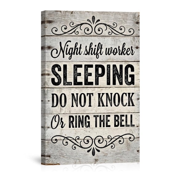 Night Shift Worker Sleeping Do Not Knock Or Ring The Bell Rustic Wood For Home Canvas