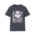 thumbnail image 1 of Night Shift is Here Ghost Halloween Nursing T-Shirt, 1 of 4
