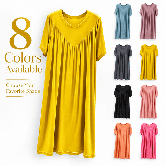 Night Shirt Women Comfy Women’s Short Sleeve Pleated Nightgown Lightweight Loose Home Long Dress Summer Soft Comfy Nightshirt Loungewear Yellow XL