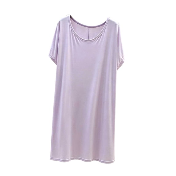 Night Shirt Women Loose Short Sleeve Nightgown for Women Round Neck Loose Breathable Sleep Dress Summer Soft Comfy Home Nightshirt Purples One Size