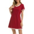 thumbnail image 1 of Night Shirts Short Sleeve V Neck Colour Blocking Casual Comfortable Pajamas for Women Wine Red XXL, 1 of 6