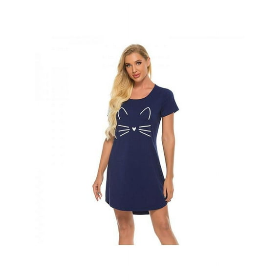 Night Shirts Womens Nightgowns Cute Round Neck Short Sleeve Printed Sleep Shirts Soft Sleepwear
