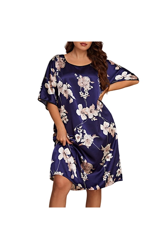 Night Shirts for Women Sleepwear Satin Chemise Full Sleep Dress Gift Nighty for Women,Navy,4XL