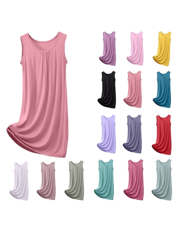 Night Shirts for Women Sleepwear New Women's Nightgown Sleeveless Sleepwear Wide Strap Sleep Shirt Pleated Scoopneck Nightshirt New 3XL