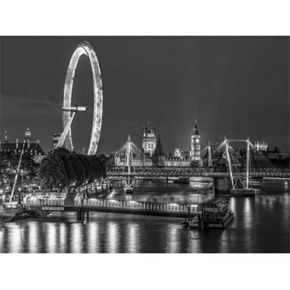 Night Shot of River Thames with London Eye London Uk Poster Print by Assaf Frank, 18 x 24 - Large