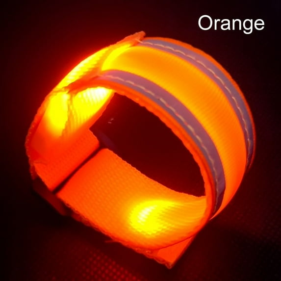 Night Signal Colors Adjustable Arm Strap Safety Reflective Belt LED Luminous Bracelet Night Running Armband Battery Luminous Armband ORANGE