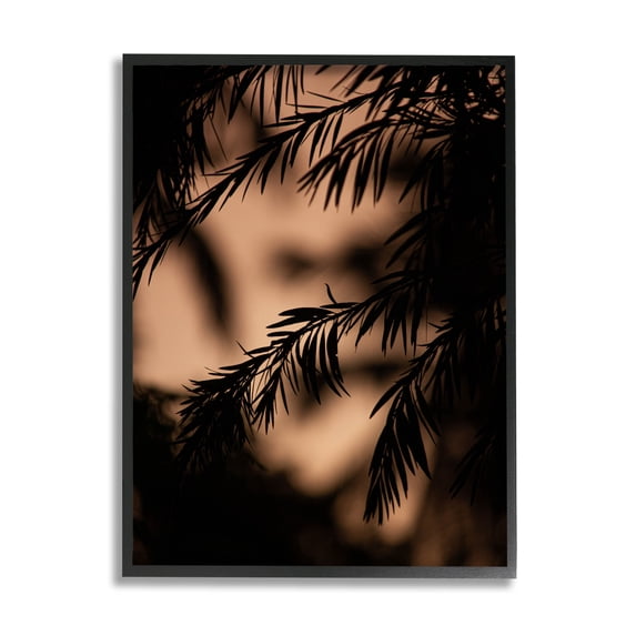 Night Silhouette Tree Leaves Botanical & Floral Photograph Black Framed Art Print Wall Art