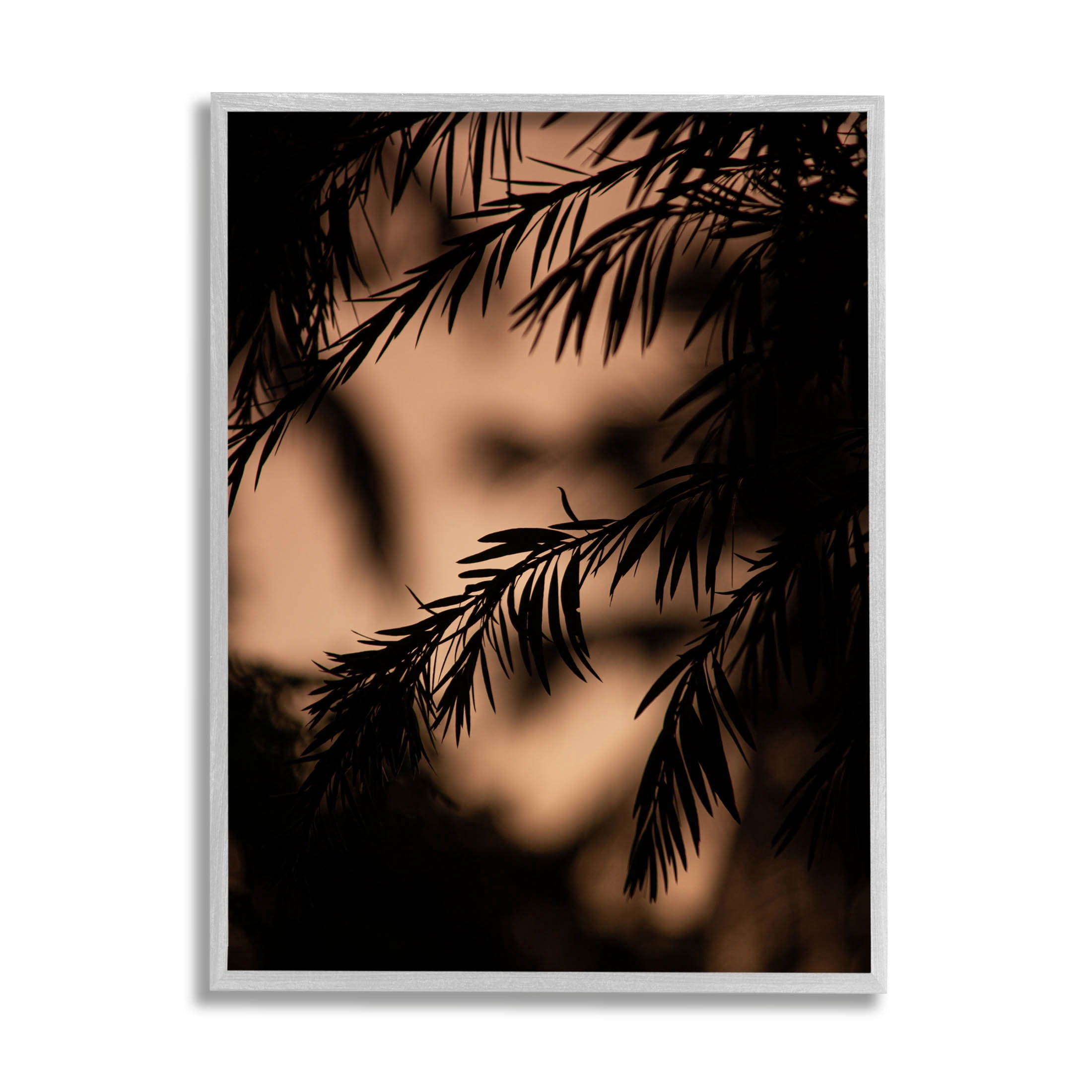 Night Silhouette Tree Leaves Botanical & Floral Photograph Gray Framed Art Print Wall Art