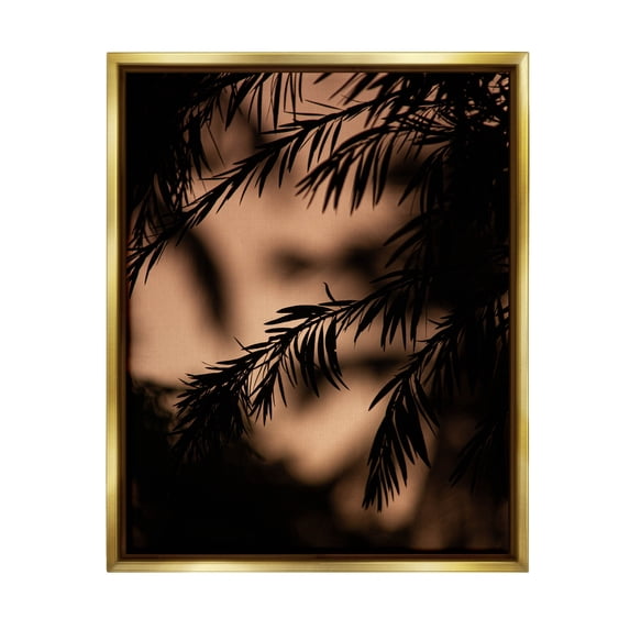Night Silhouette Tree Leaves Botanical & Floral Photograph Metallic Gold Framed Art Print Wall Art
