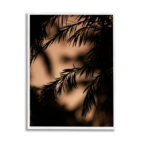 Night Silhouette Tree Leaves Botanical & Floral Photograph White Framed Art Print Wall Art