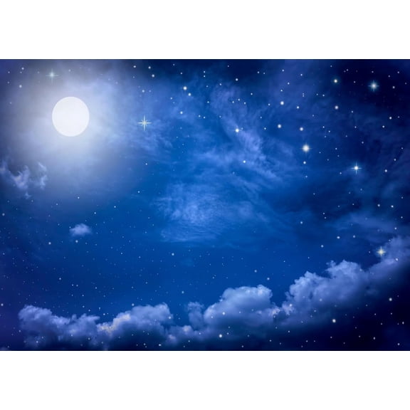 Night Sky Backdrop Blue Star Night Sky Stars and Moon in Cloudscape Photography Background for Party Decorations Banner Photo Studio Props