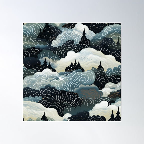Night Sky - Black And White - Organic Abstract Art - Original Artwork Pattern Poster Wall Art, Modern Wall Decor, 24x24 UNFRAMED