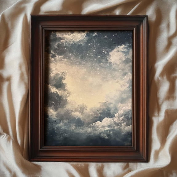 Night Sky Clouds Print Vintage Style Celestial Wall Art Moody Cottage Decor Art