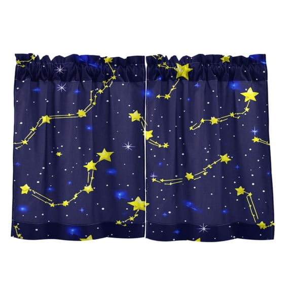 Night Sky Constellations 27"x24" Linen Look Cafe Curtain Set with Privacy and UV Protection
