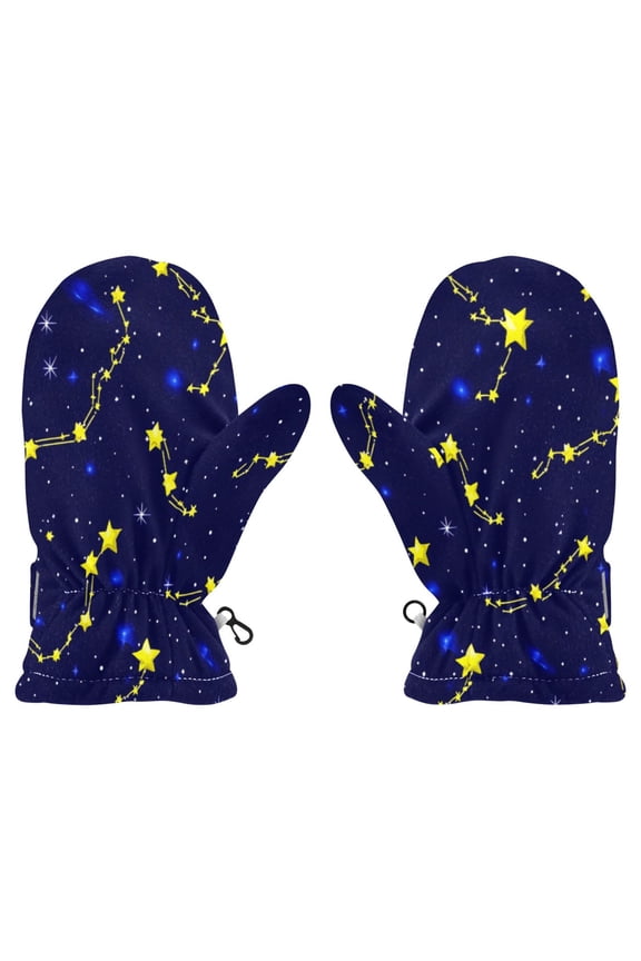Night Sky Constellations Witch Cauldron Pattern Cold Weather Mittens Cozy Gloves with Adjustable Fit Perfect for Outdoor Fun