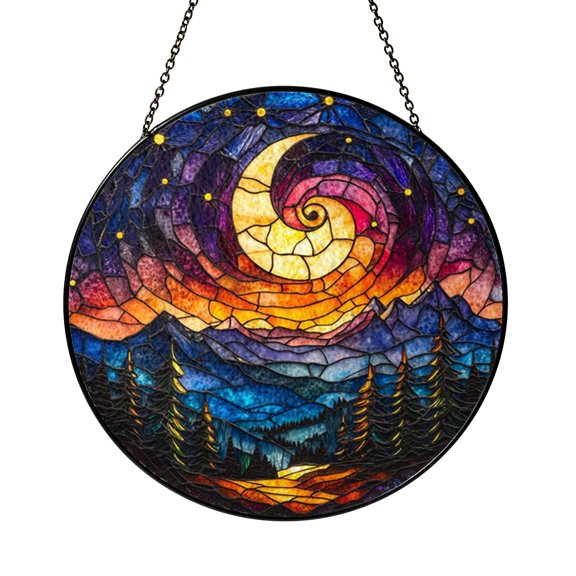 Night Sky Glass Suncatcher Window Hanging Decor, Northern Lights Light Catcher Accent, Thoughtful Scenic Gift