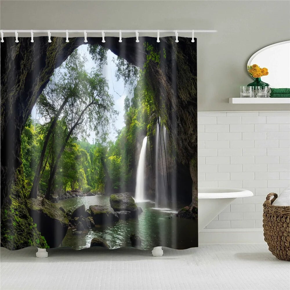 Night Sky Gradient Shower Curtain Fantasy Starry Sky Galaxy Forest 