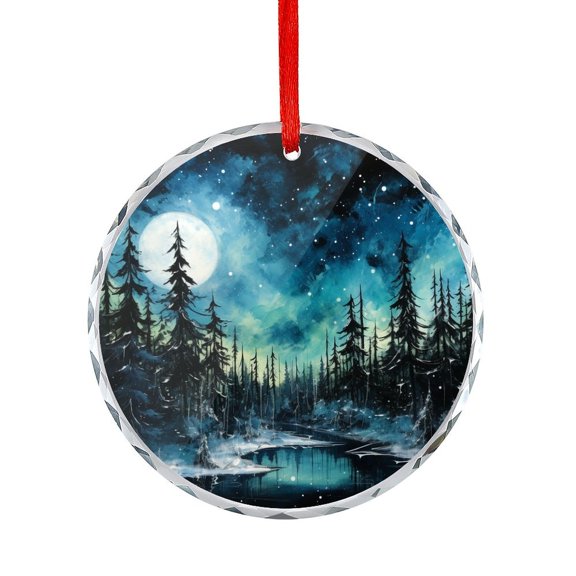 Night Sky In The Forest Glass Christmas Ornament Night Galaxy Blue Sky Stars Crystal Ornament 2025 Xmas Decor Indoor Home Holiday Party Gifts