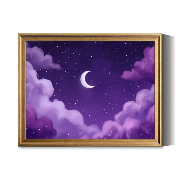 Night Sky Moon Clouds Vintage Gold Framed Wall Art Decor Retro Canvas Paintings for Living RoomBedroom