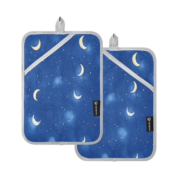 Night Sky Moon Pattern Set of 2 Heat-Resistant Quilted Pads, Silver Polyester, 7" x 9.8"