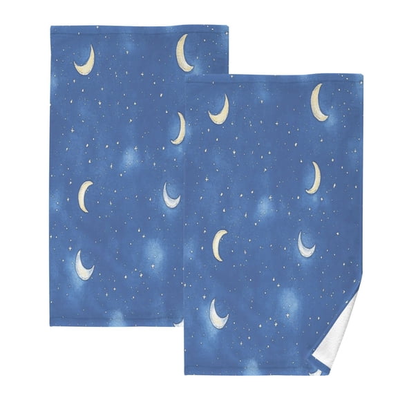 Night Sky Moon Pattern Set of 2 Pure Cotton Towels, 16'' x 28'', Highly Absorbent and Soft