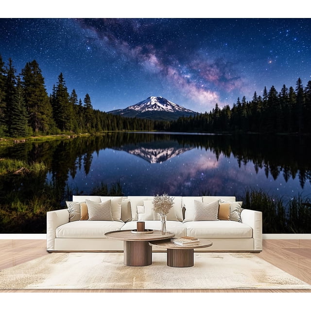 Night Sky Mountain Reflection Forest