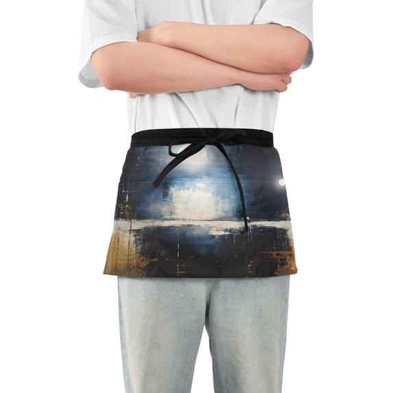 Night Sky Oil Paint Server Apron with 3 Pockets Waterproof Waitress Waist Short Apron for Man Woman 12 Inches