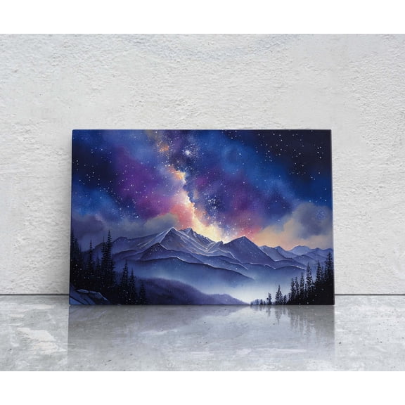 Night Sky Over Mountain Range Wall Decor Unframed Paper Print