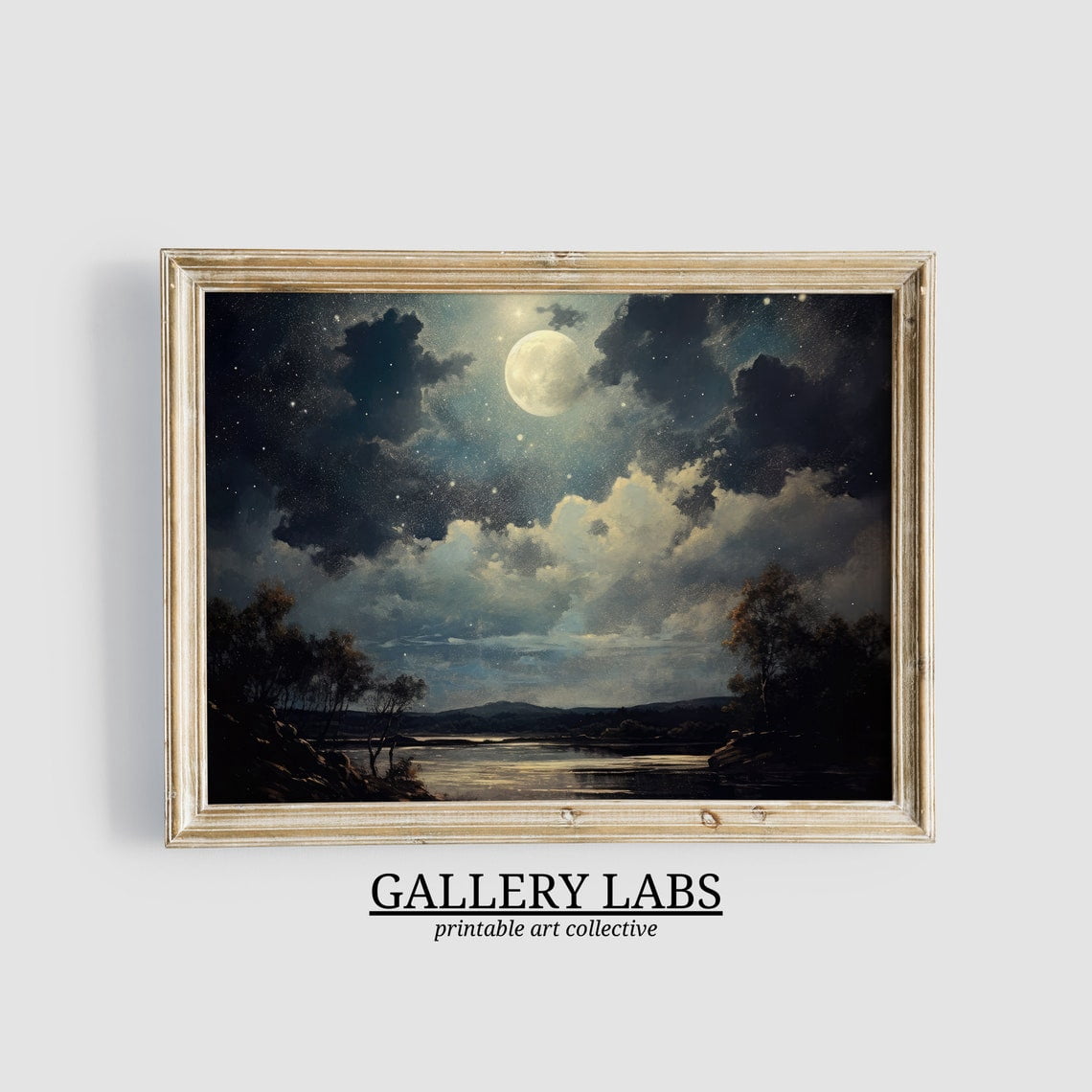 Night Sky Print Dark Cottagecore Able Vintage Oil Painting Dark ...