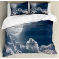 thumbnail image 1 of Night Sky Duvet Cover Set, Celestial Photo Big Full Moon and Fluffy Clouds Majestic Dramatic Idyllic, Decorative 3 Piece Bedding Set with 2 Pillow Shams, Queen Size, Dark Blue White, by Ambesonne, 1 of 3