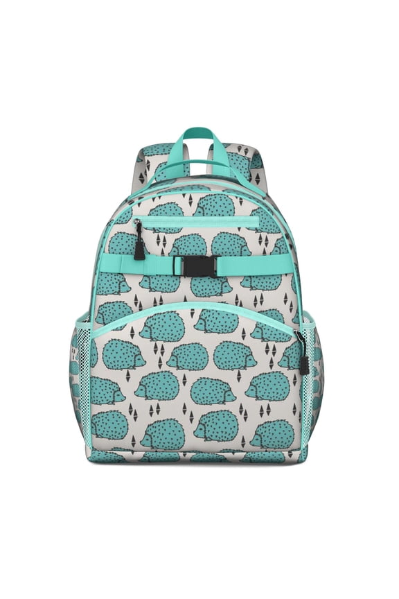Night Sky Scene Students Backpack Cute Hedgehog in Forest with Floral and Tree Patterns, Artistic Book Bag for