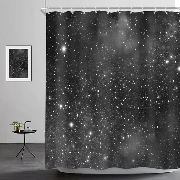 Night Sky Shower Curtain 60Wx72H Inch Starry Black White Star Nebula Galaxy Universe Space Beautiful Planet Fantasy Cosmic Bathroom Decor Fabric Polyester Waterproof with 12 Hooks