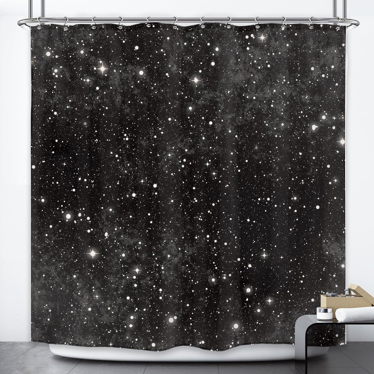 Riyidecor Galaxy Shower Curtain - Waterproof Polyester Space Nebula Design, 72x72 Inches With 12 Hooks